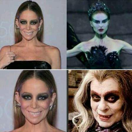 Maquiagem da atriz foi comparada ao Bento Carneiro, o vampiro brasileiro, personagem criado pelo humorista Chico Anysio, e Nina Sayers, a bailarina interpretada por Natalie Portmann, no filme "Cisne Negro". Fotos: Reprodução