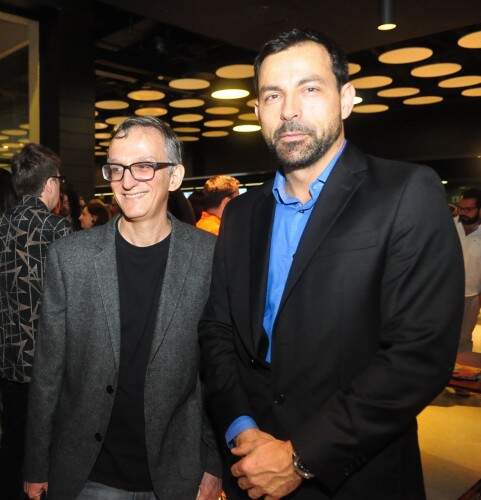 Juremir Machado da Silva e Patrice Pauc, diretor da Aliança Francesa, na abertura do Festival Varilux de Cinema Francês. Foto: Livia Stumpf/Especial.