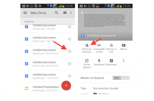 Iniciando a ferramenta de compartilhamento de arquivos do Google Drive do Android. (Foto: Reprodução)