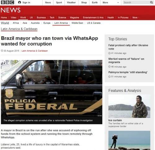 BBC noticiou busca por prefeita que comandava cidade via WhatsApp. (Foto: Reprodução)