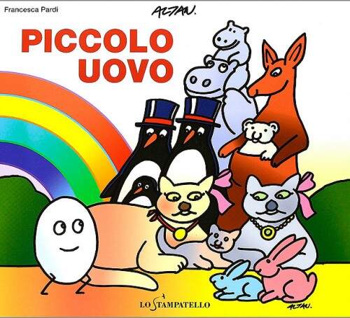 Na obra "Piccolo Uovo", um ovo testa diferentes tipos de famílias antes de sair da casca. Foto: Reprodução