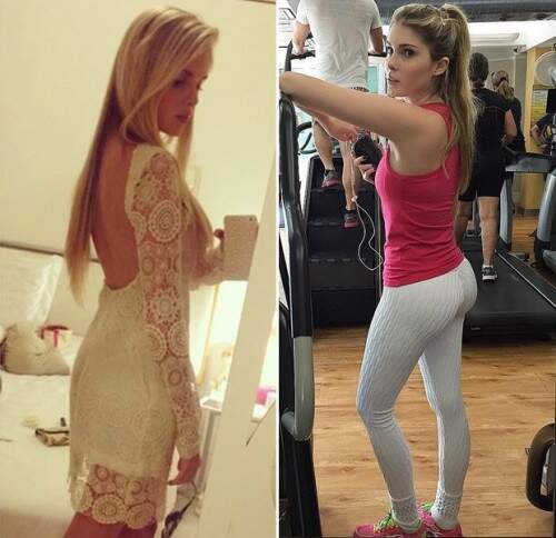 Bárbara Evans em foto antiga e na academia recentemente. (Foto: Reprodução)