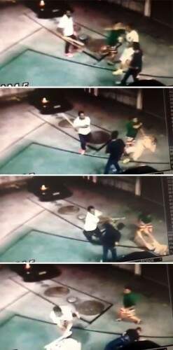 Câmera de segurança registrou como agiram os agressores. (Imagens: Reprodução)