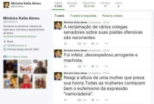 No Twitter, ministra afirmou que reagiu “à altura” a brincadeira. Foto: Reprodução
