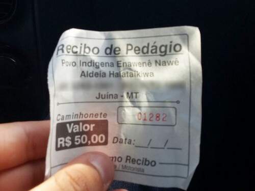 Recibo de pedágio de indígenas em Mato Grosso (Foto: Reprodução)
