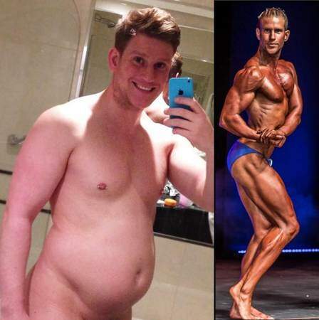 Fotomontagem do inglês Sebastian David, que era gordo e virou fisiculturista