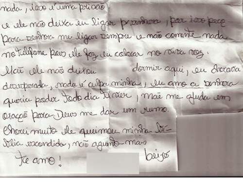 Através de carta enviada à mãe, jovem conseguiu revelar que era submetida à violência. (Crédito: Reprodução)