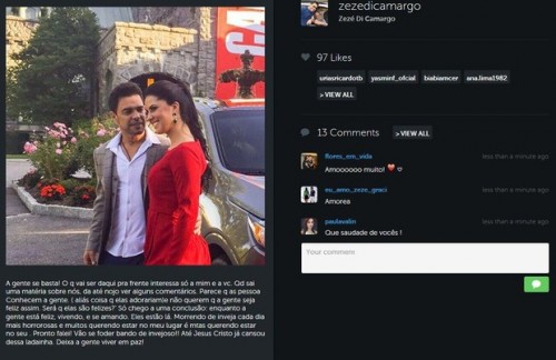 Zezé Di Camargo postou desabafo na internet. (Foto: Reprodução)