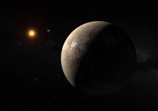 Ilustração mostra o planeta Proxima b orbitando ao redor da anã vermelha Proxima Centauri, vizinha mais próxima do Sol. (Foto: Reprodução)