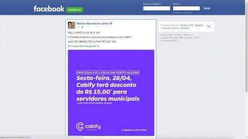 Divulgação foi feita pelo site da Prefeitura e também pelas redes sociais (Foto: Reprodução/Facebook)
