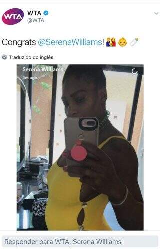 Serena Williams anuncia gravidez em uma rede social. (Foto: Reprodução Twitter/WTA)
