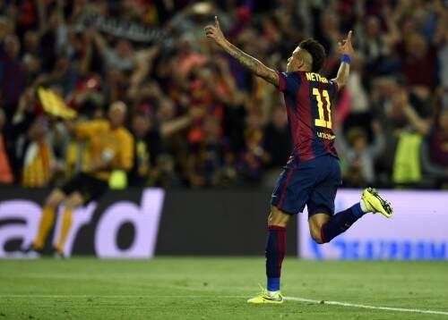 Neymar marcou o terceiro gol dos espanhois. (Foto: Lluis Gene/AFP)