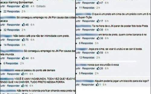 Um "printscreen" com os comentários racistas está sendo compartilhado em toda a internet. (Foto: Reprodução)