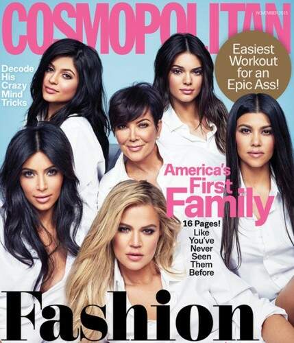 Clã aparece na capa da "Cosmopolitan" e, em primeiro ensaio junto em mais de quatro anos, é chamado de "a primeira família da América".  (Foto: reprodução)