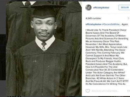 Spike Lee homenageia Martin Luther King Jr. e critica a Academia de Hollywood pela falta de diversidade entre indicados. (Foto: Reprodução)