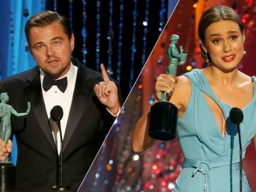 Leonardo DiCaprio e Brie Larson venceram prêmios do sindicato dos atores e são favoritos ao Oscar (Foto: Lucy Nicholson/Reuters)