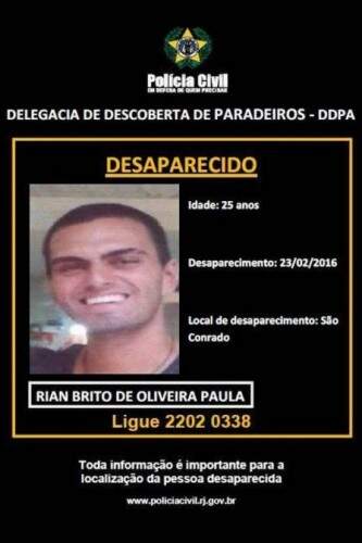 Cartaz sobre desaparecimento de Rian Brito