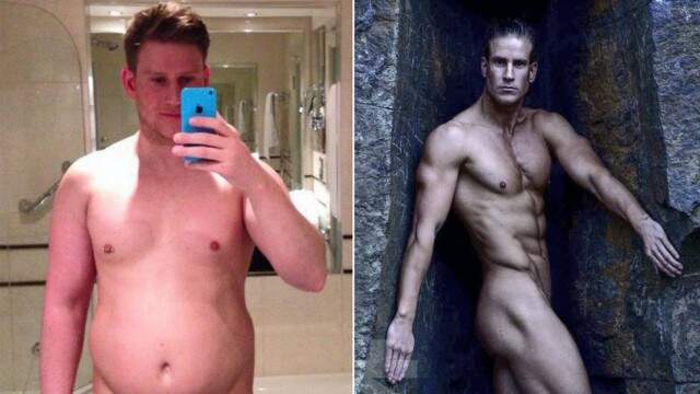 Fotomontagem do inglês Sebastian David, que era gordo e virou fisiculturista