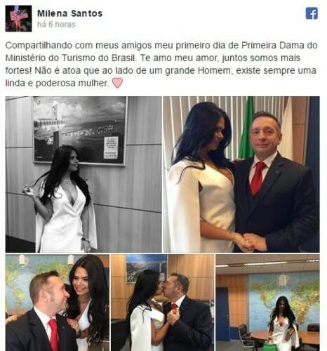 Post de Milena Santos sobre o primeiro dia de “Primeira Dama do Ministério do Turismo do Brasil” foi compartilhado por milhares de internautas.(Foto: Reprodução)