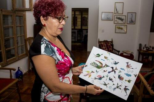 Vera Rotta mostra a variedade de pássaros em seus trabalhos. (Foto: Pedro Antonio Heinrich/especial)