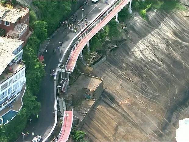 Parte de ciclovia desabou no Rio de Janeiro