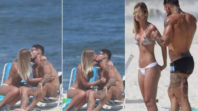 Lucas Lucco aos beijos na praia com Paula Monnerat