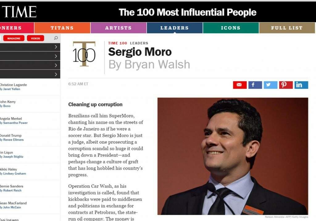Site da revista "Time" com o juiz Sérgio Moro