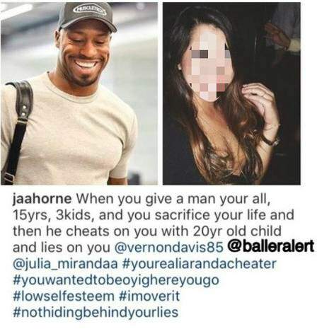 Em post, noiva criticou o jogador. Foto: Reprodução)