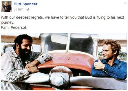 Página oficial de Bud Spencer confirma morte com imagem do ator e Terrence Hill (Foto: Reprodução/ Facebook/BudSpencer)