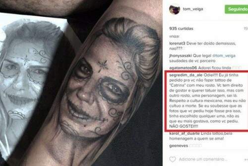 Mulher de Tom Veiga, o Louro José, reprova tatuagem com seu rosto feita pelo marido. (Foto: Reprodução)