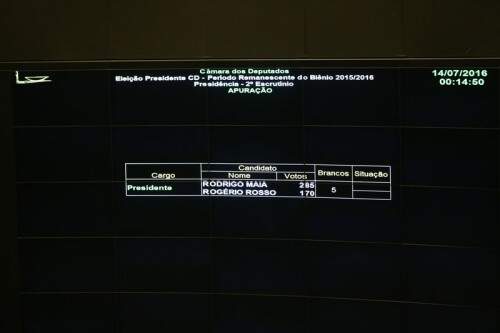 Placar de votação que deu a vitória a Rodrigo Maia. (foto: Fabio Rodrigues Pozzebom/Agência Brasil)
