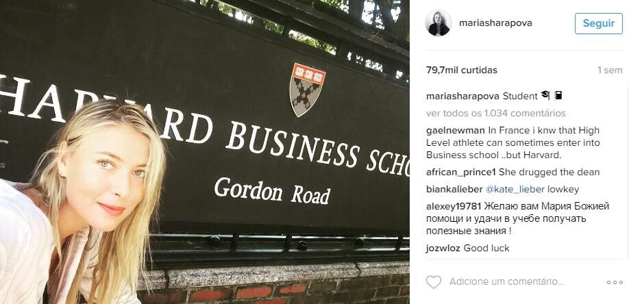 Sharapova agora é uma aluna de Harvard. (Foto: Reprodução)
