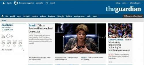 Site do jornal britânico Guardian destaca impeachment de Dilma Rousseff (Foto: Reprodução/ Guardian)