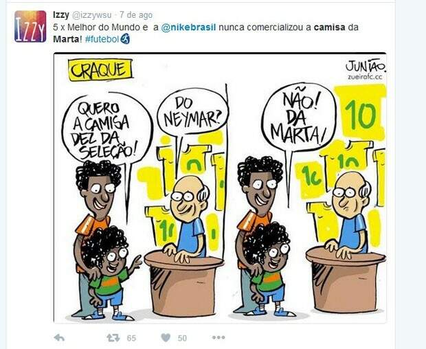 Charge sobre a camisa da jogadora Marta (Foto: Reprodução/Twitter)