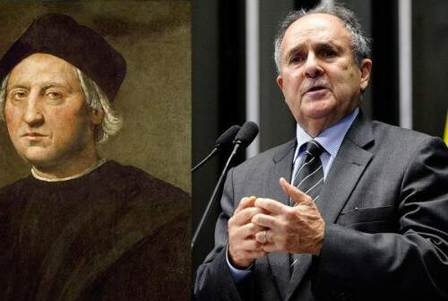 À esquerda, o descobridor da América, Cristóvão Colombo. À direita, o senador da república Cristovam Buarque. (Foto: Reprodução) 