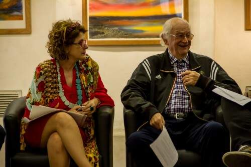 Lou Borghetti e Rolf Zelmanowicz no encontro da Associação dos Amigos das Pinacotecas de Porto Alegre. (Foto: Pedro Antonio Heinrich/especial)