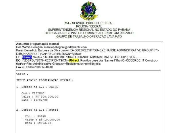 Documento da PF cita email, planilhas e lista obras com possível pagamento de propina. (Foto: Reprodução)