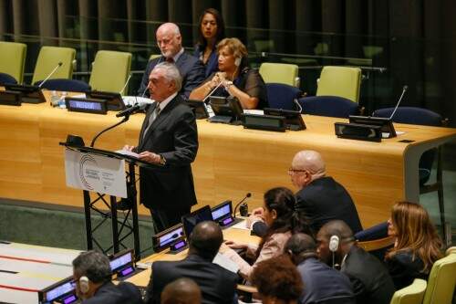 O presidente do Brasil, Michel Temer, discursa durante Reunião de Alto Nível sobre Refugiados, na ONU (Foto: Beto Barata/PR)