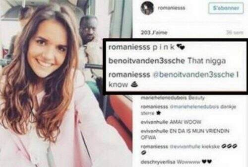 Post em que a Miss Bélgica, Romanie Schotte, é acusada de racismo (Foto: Reprodução)