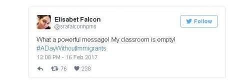 "Que mensagem poderosa! Minha classe está vazia!", tuitou Elisabet Falcon, professora de matemática da 6ª série da Highland Park Middle School, em Saint Paul, Minnesota.